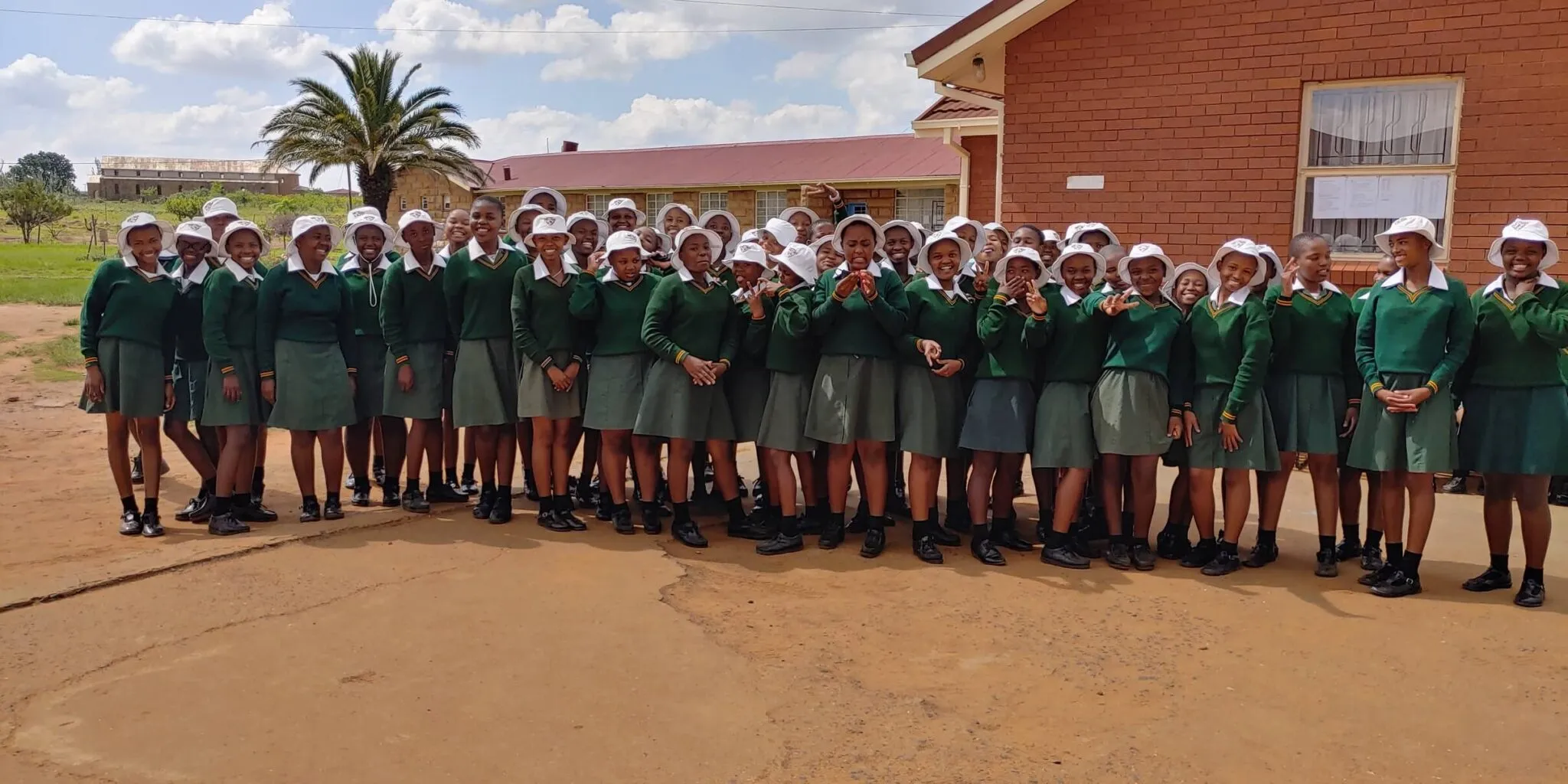 A large group of Educare Fund girls in school uniform, Lesotho